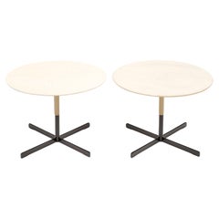 Mid-Century Modern Side Tables with White Leather Tops, France 1950