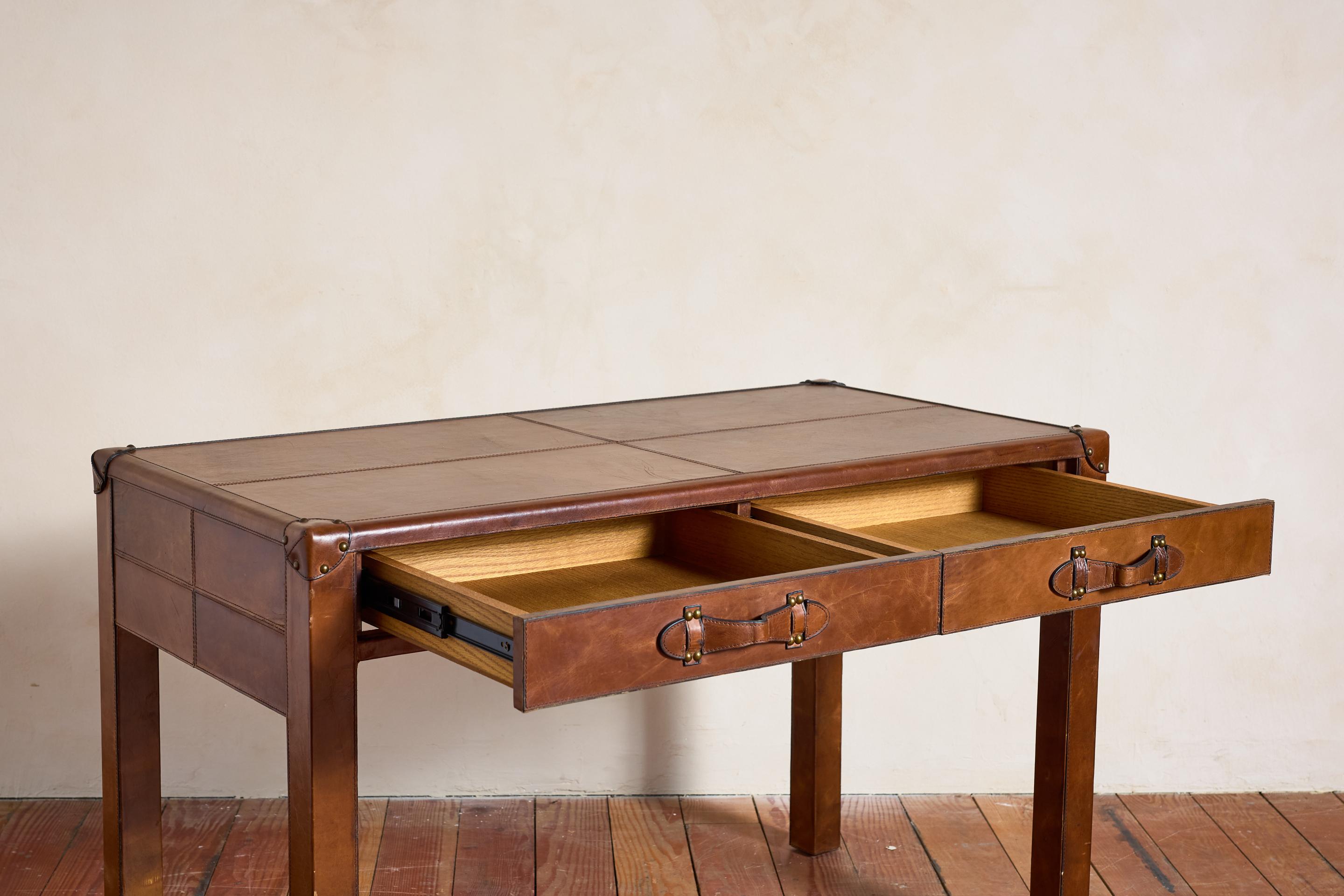 Brass French Leather Desk For Sale