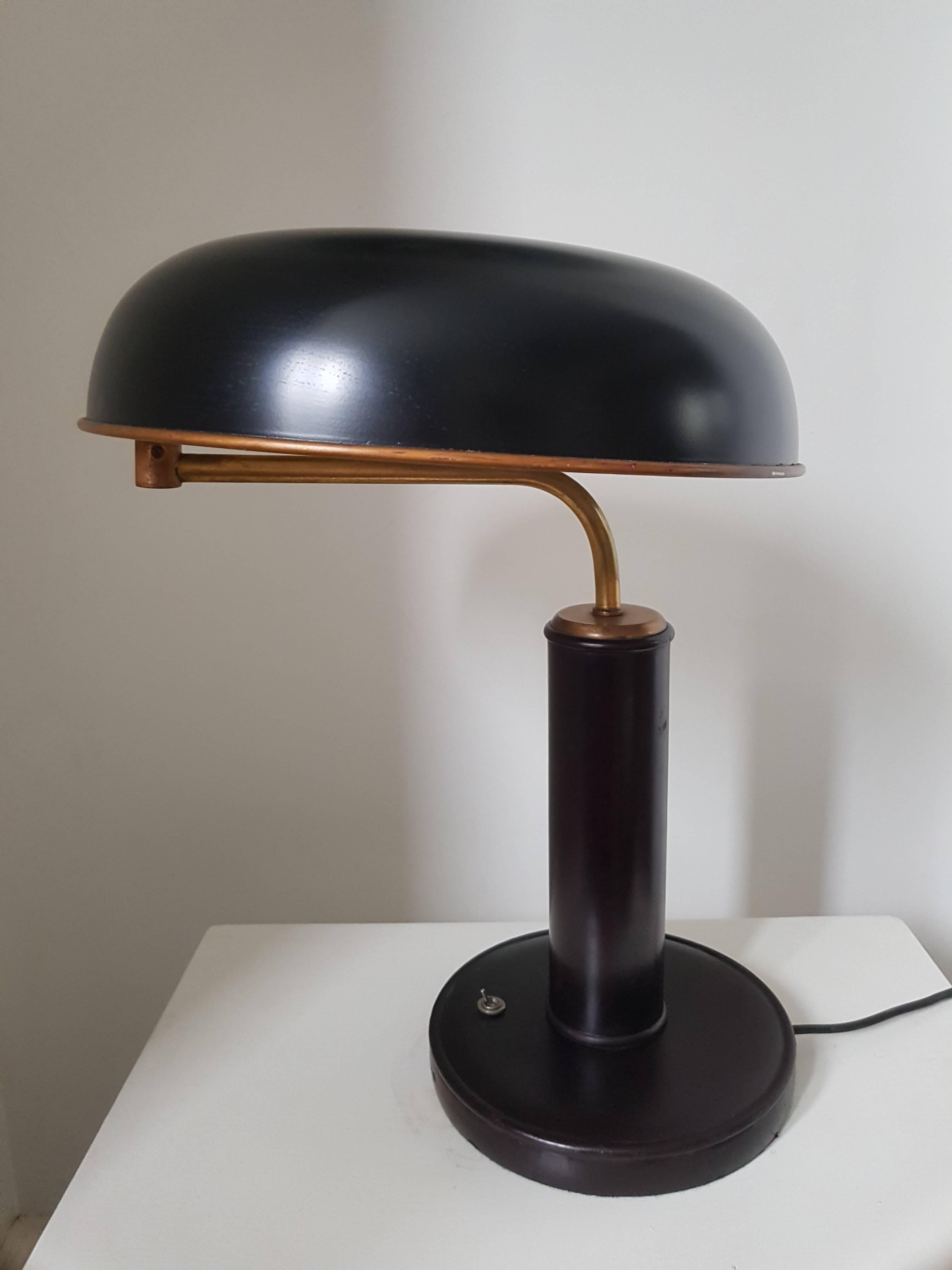 Lampe de bureau française en cuir noir, modèle 