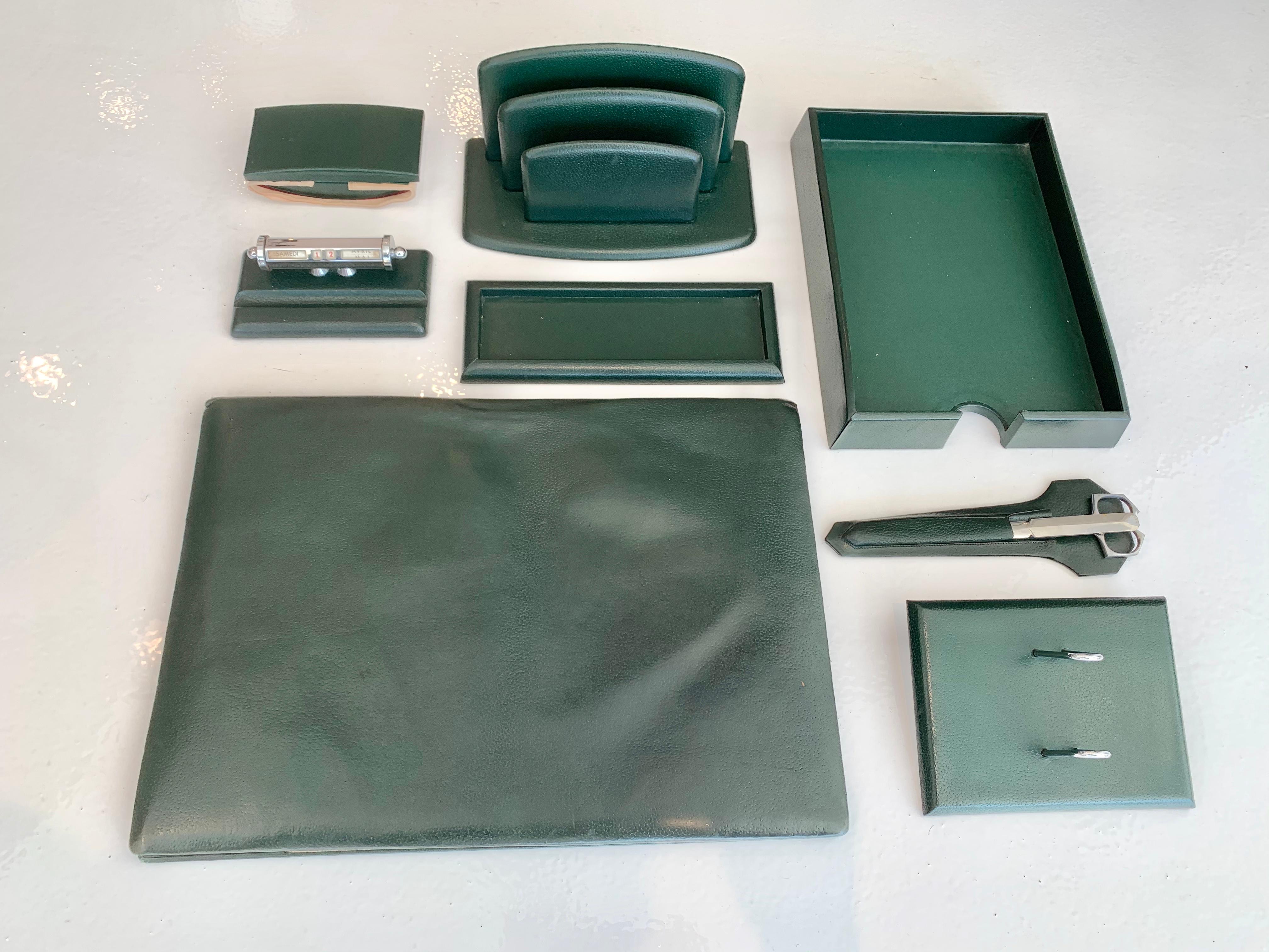 French Leather Desk Set by Le Tanneur In Good Condition For Sale In Los Angeles, CA