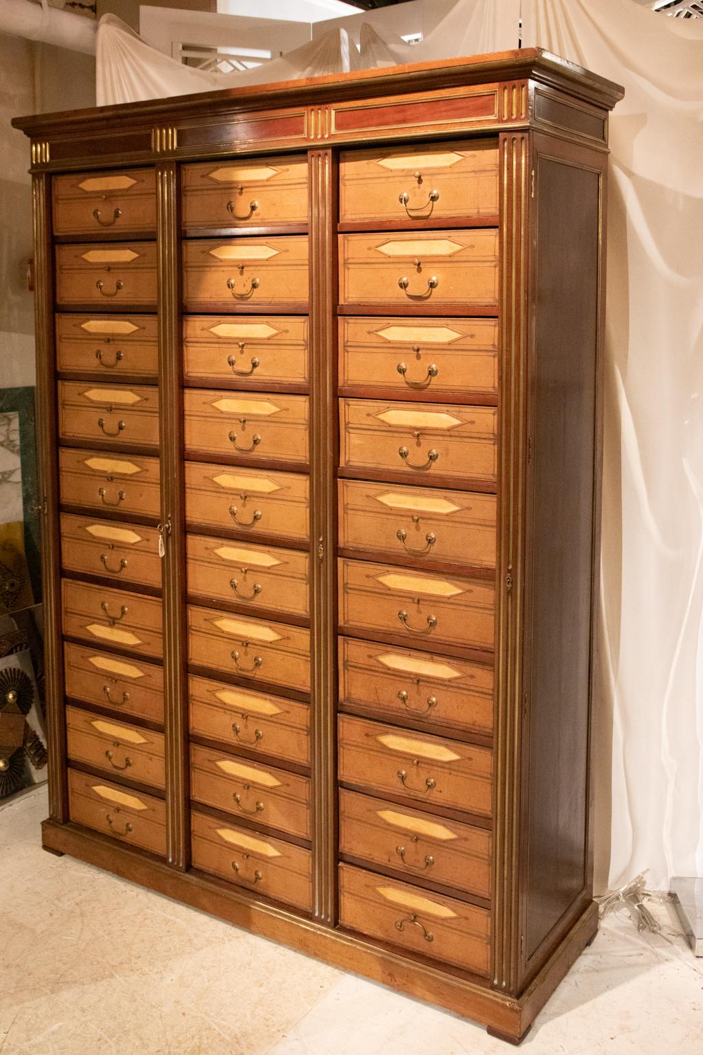 French Provincial French Leather Drawer Storage Cabinet For Sale