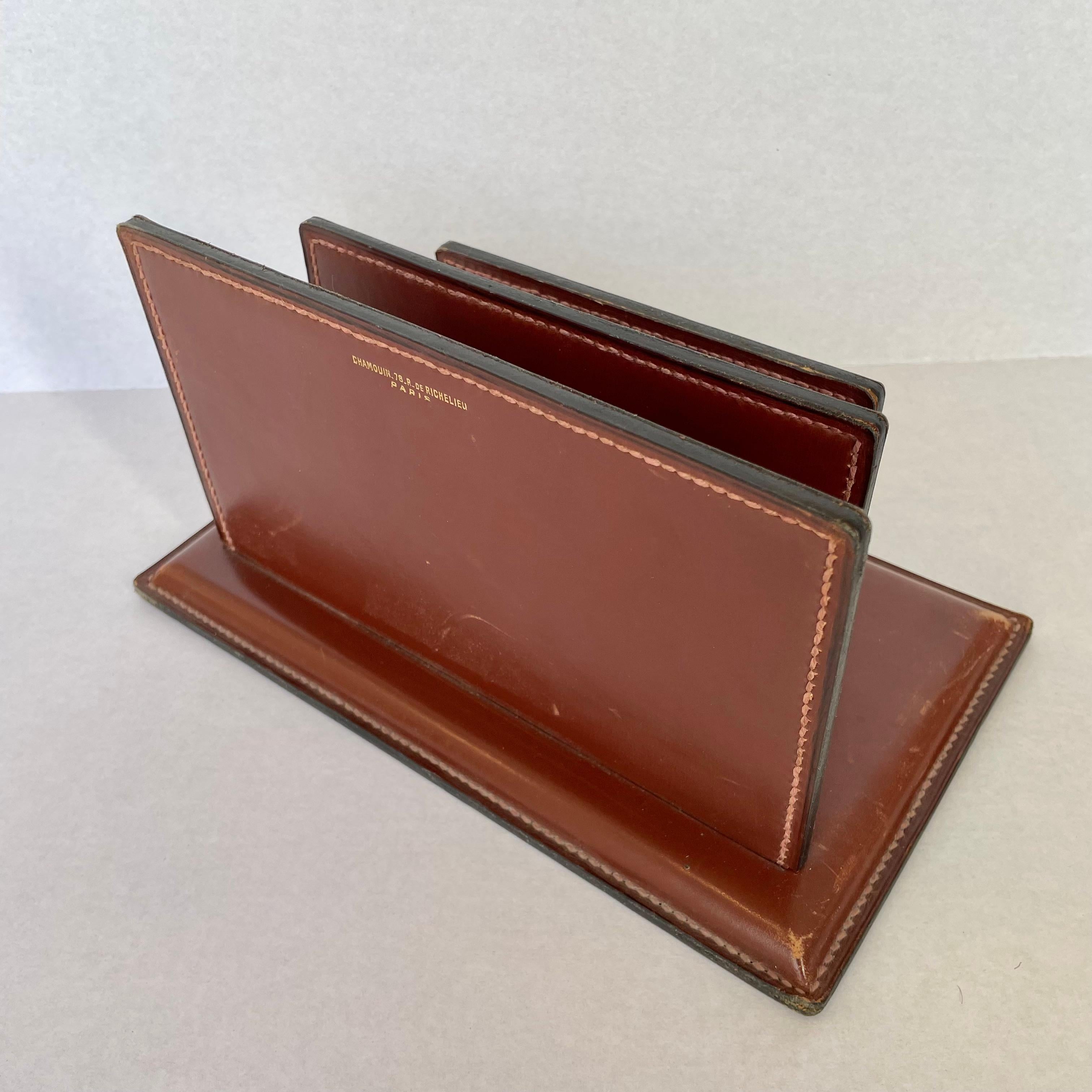 French Leather Mail Holder in the style of Jacques Adnet 6