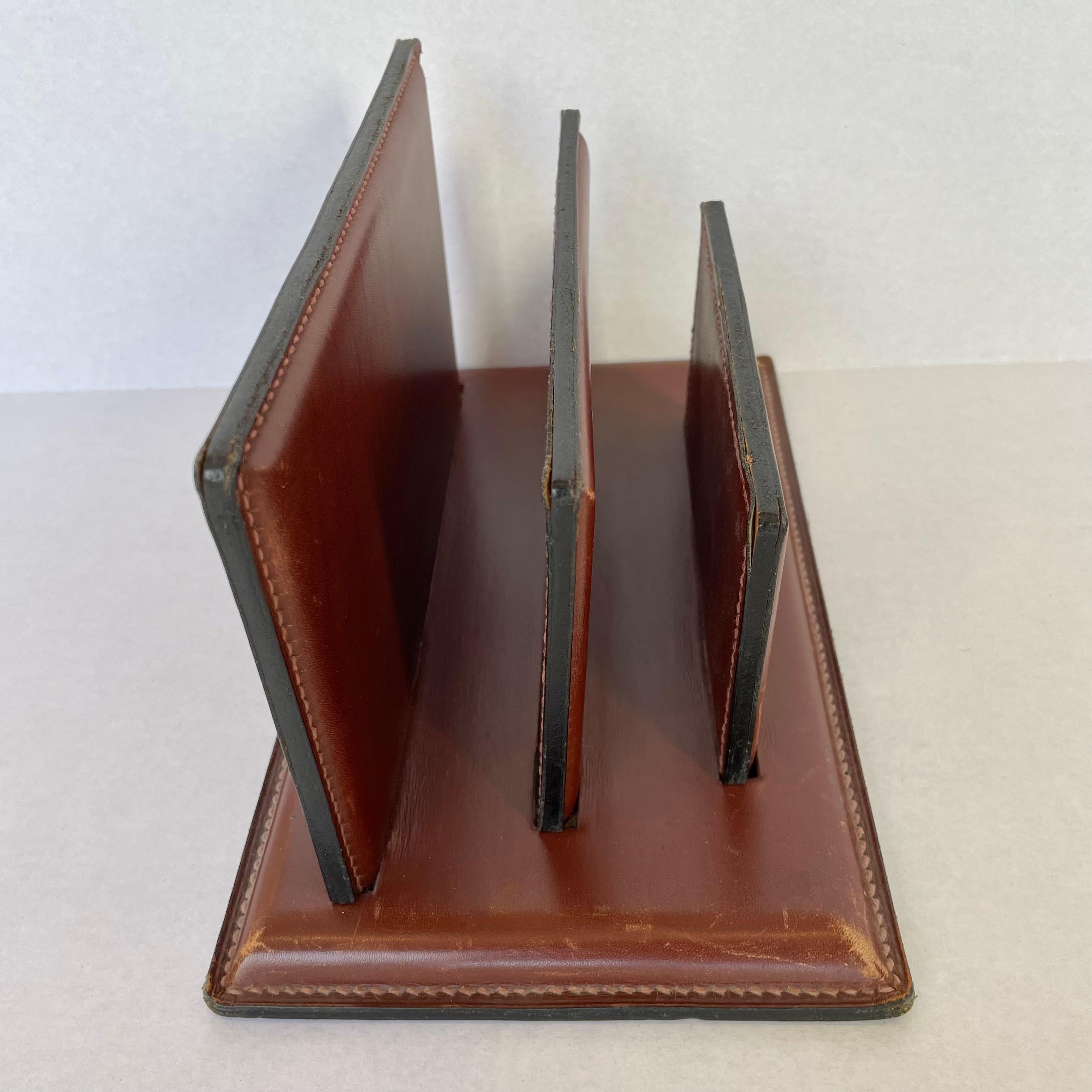 French Leather Mail Holder in the style of Jacques Adnet 7