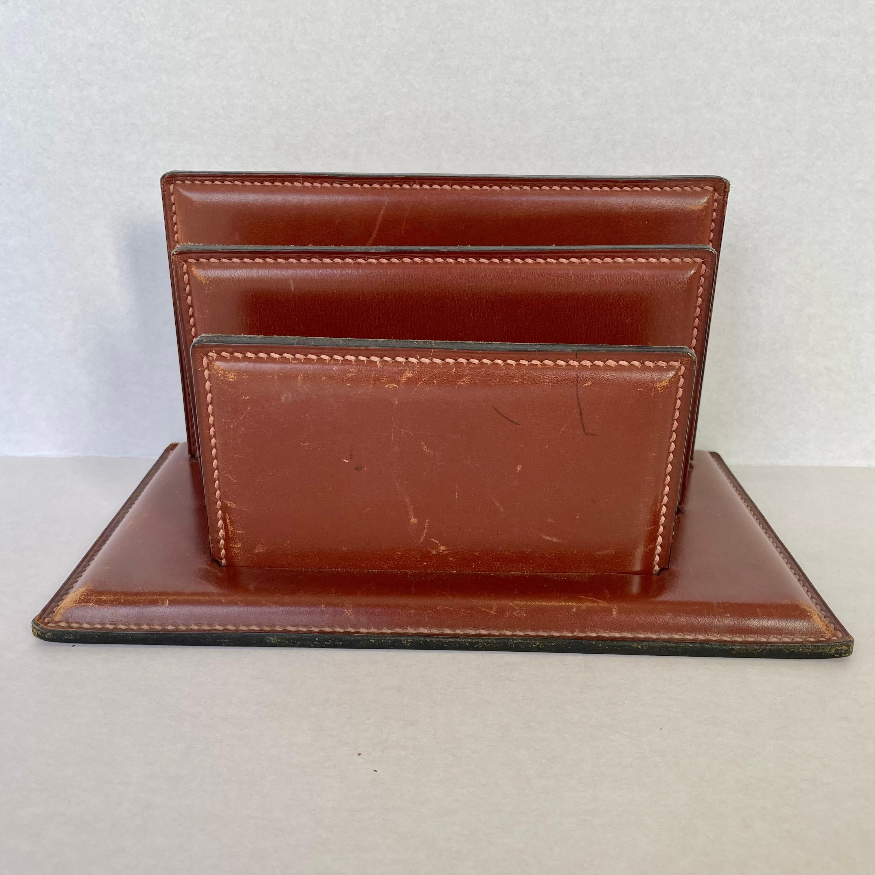French Leather Mail Holder in the style of Jacques Adnet 8