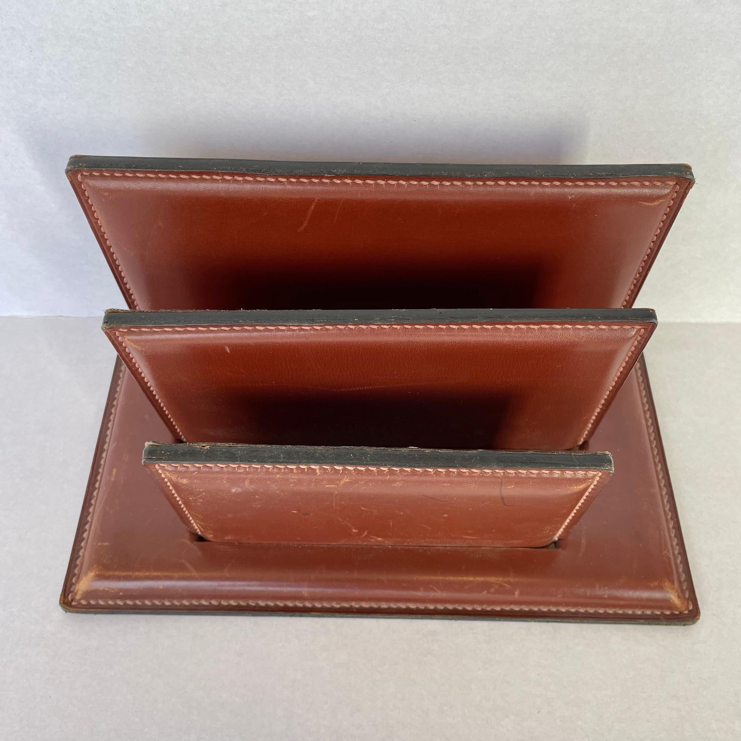 French Leather Mail Holder in the style of Jacques Adnet In Good Condition In Los Angeles, CA