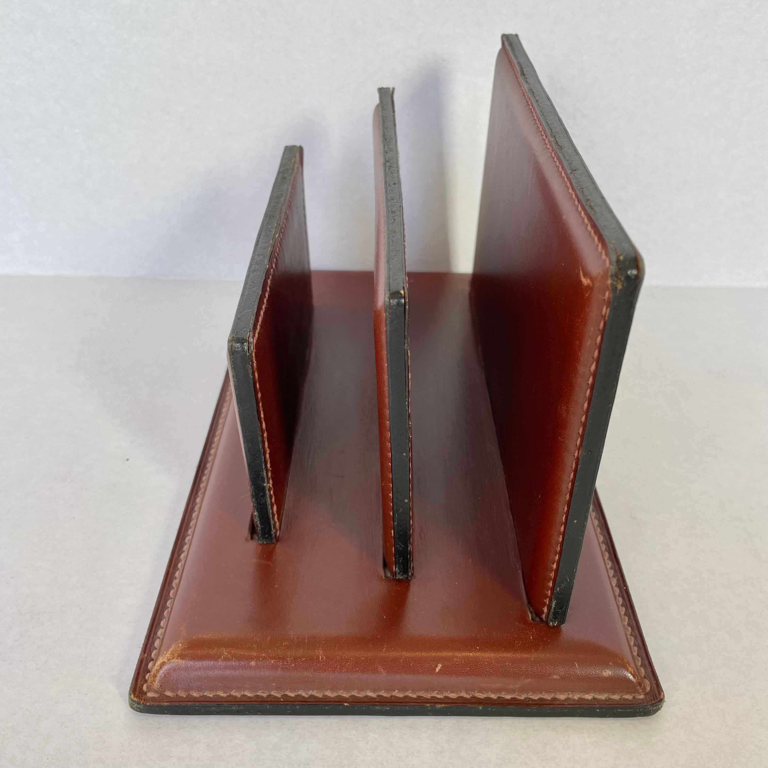 French Leather Mail Holder in the style of Jacques Adnet 1