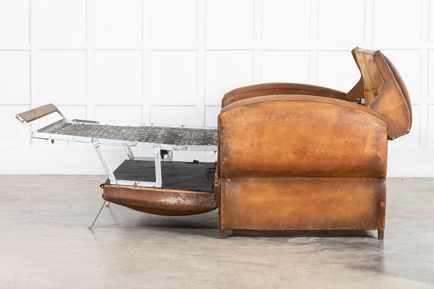 French Leather Moustache Back Club Sofa Bed For Sale 6