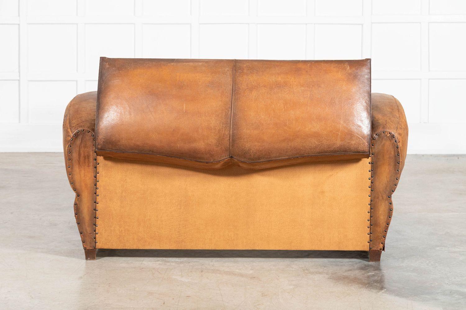 French Leather Moustache Back Club Sofa Bed For Sale 9