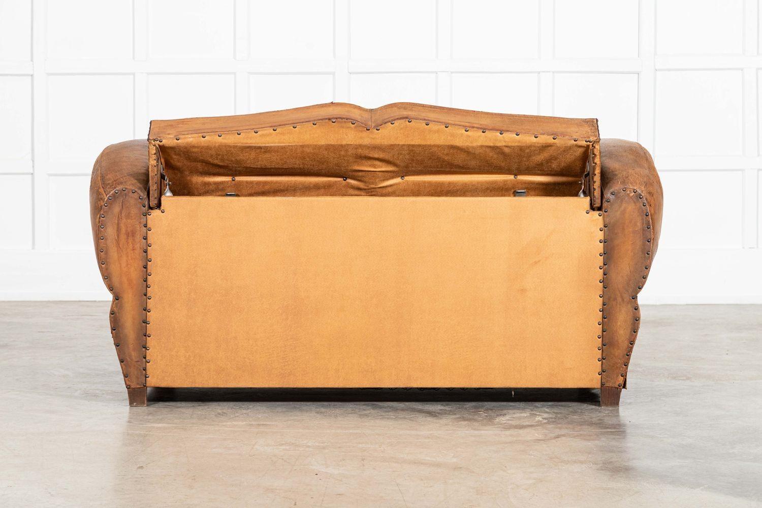 French Leather Moustache Back Club Sofa Bed For Sale 10