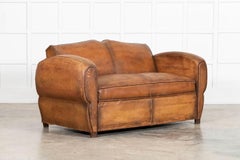 French Leather Moustache Back Club Sofa Bed