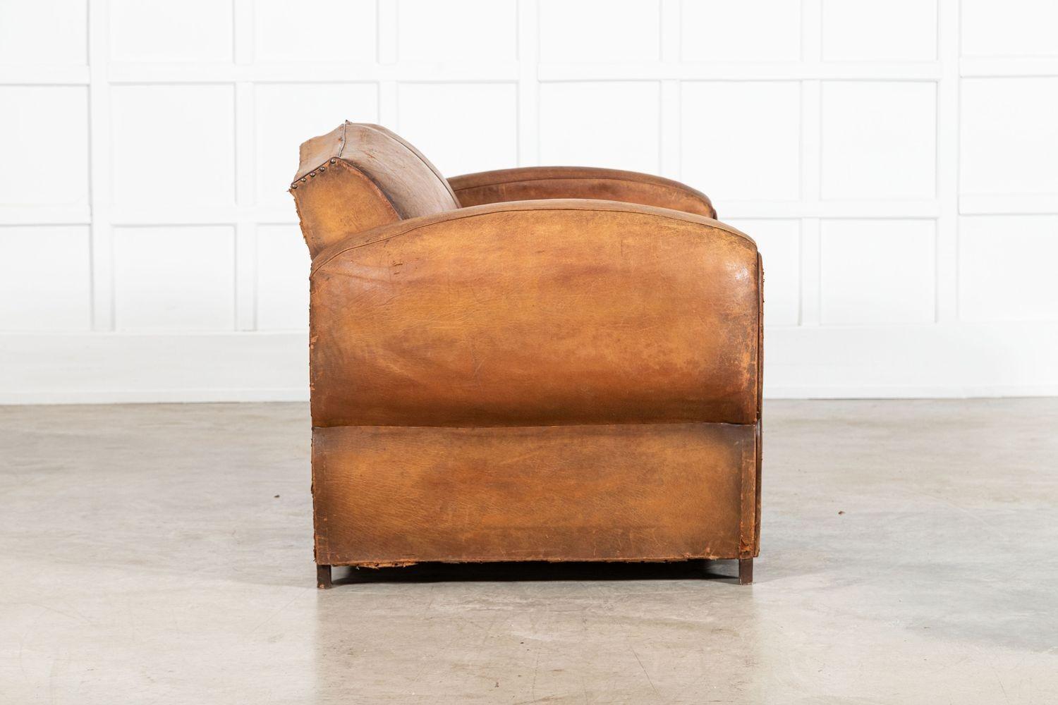 French Leather Moustache Back Club Sofa Bed For Sale 2