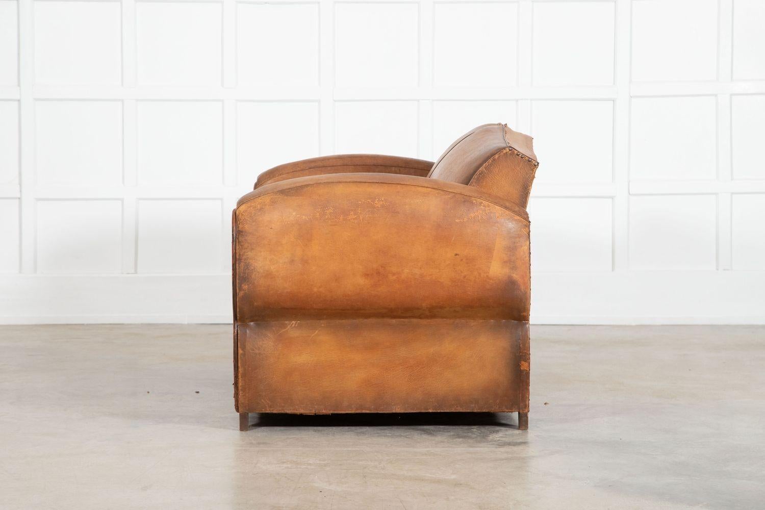 French Leather Moustache Back Club Sofa Bed For Sale 3
