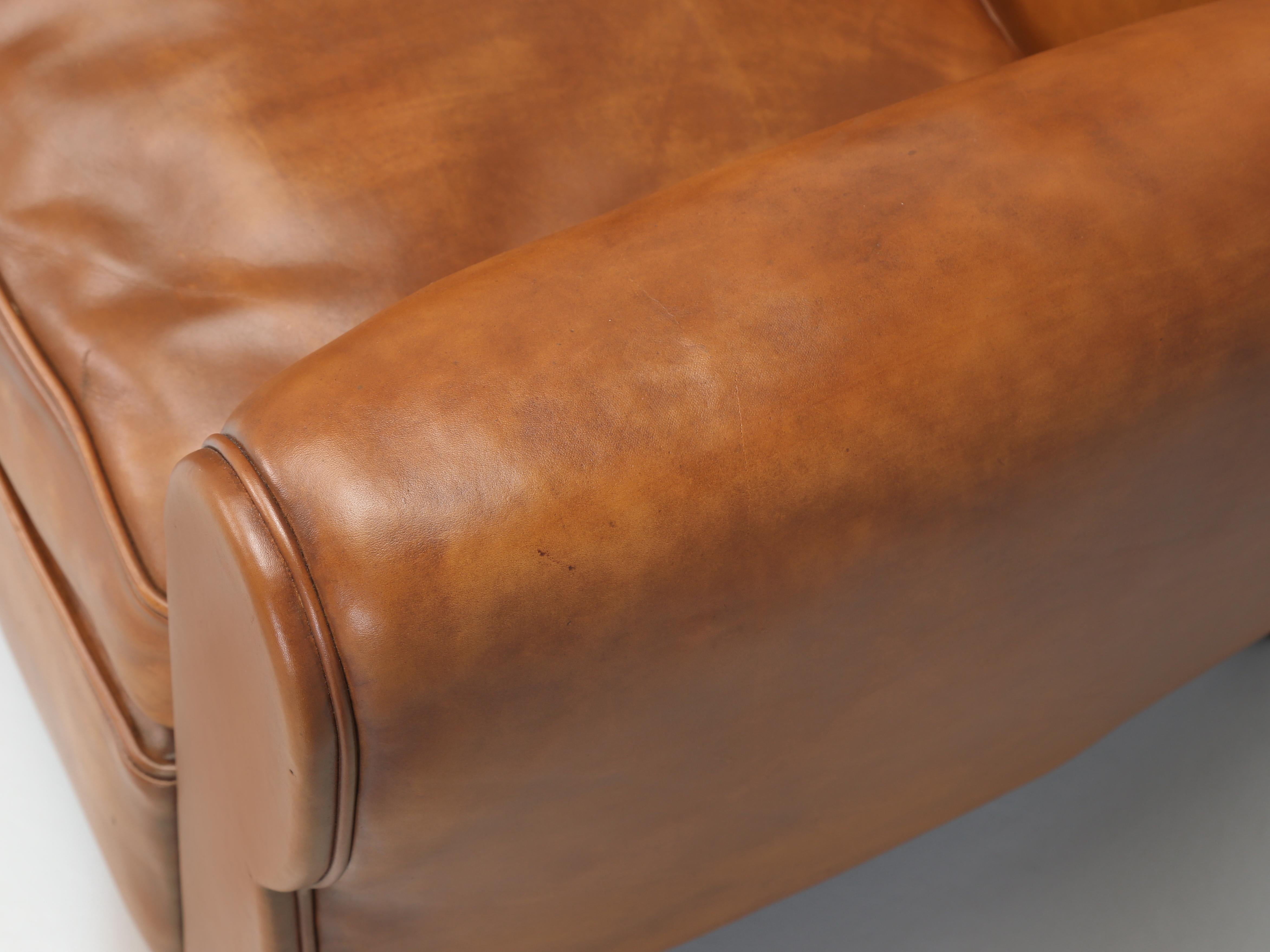 French Leather Pair Moustache Club Chairs Properly Restored Top to Bottom c1930s 3