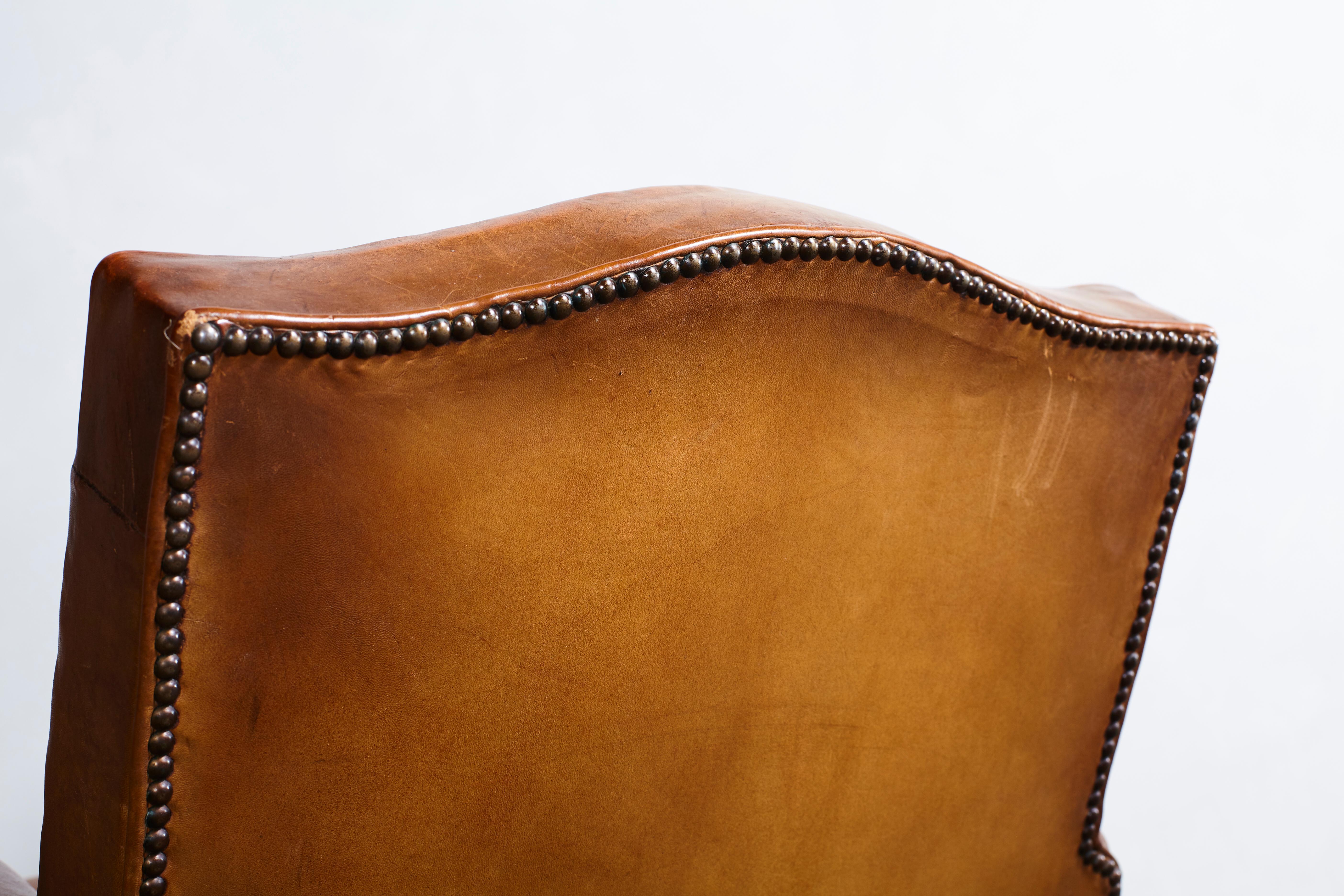 French Leather Petite Club Chair with  Unique Crown Top Details 6