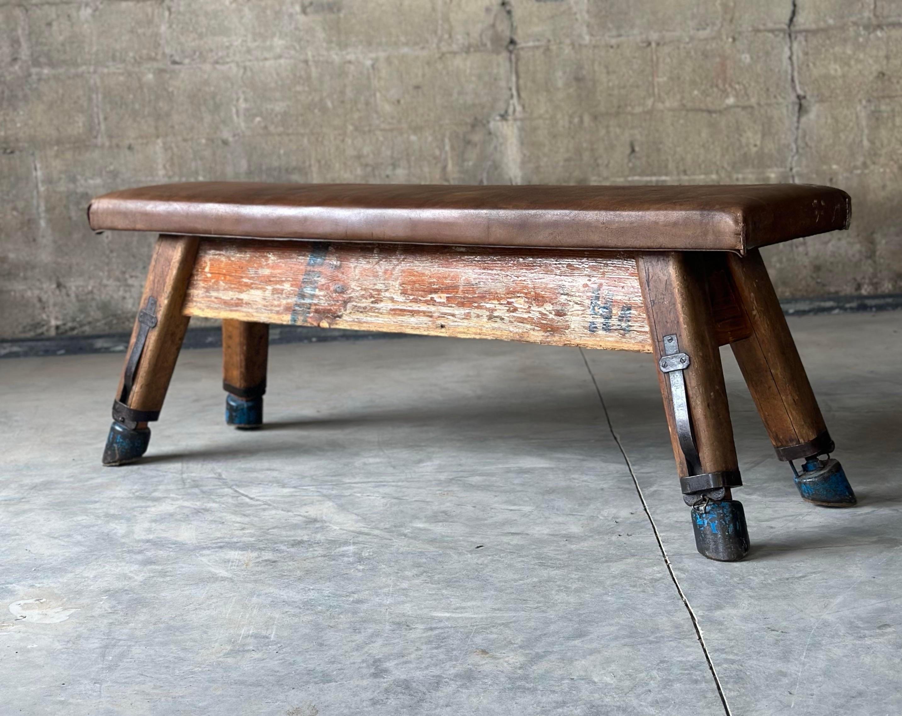 Art Deco French Leather Pommel Horse Gym Bench