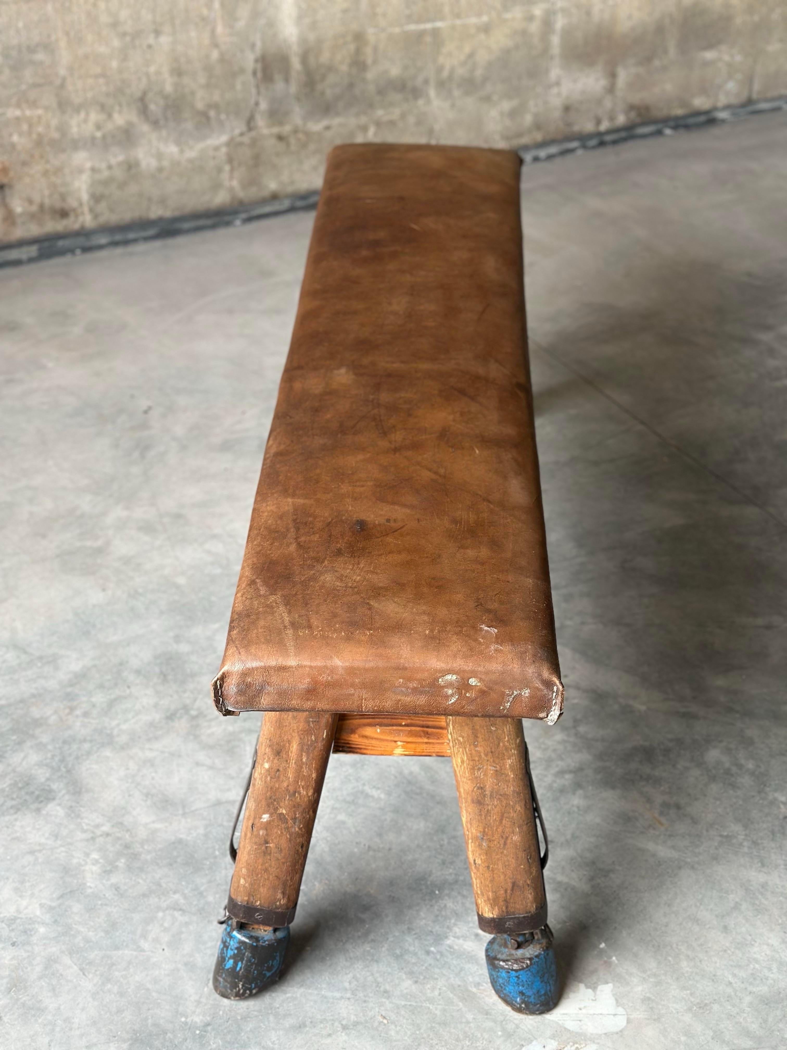 20th Century French Leather Pommel Horse Gym Bench