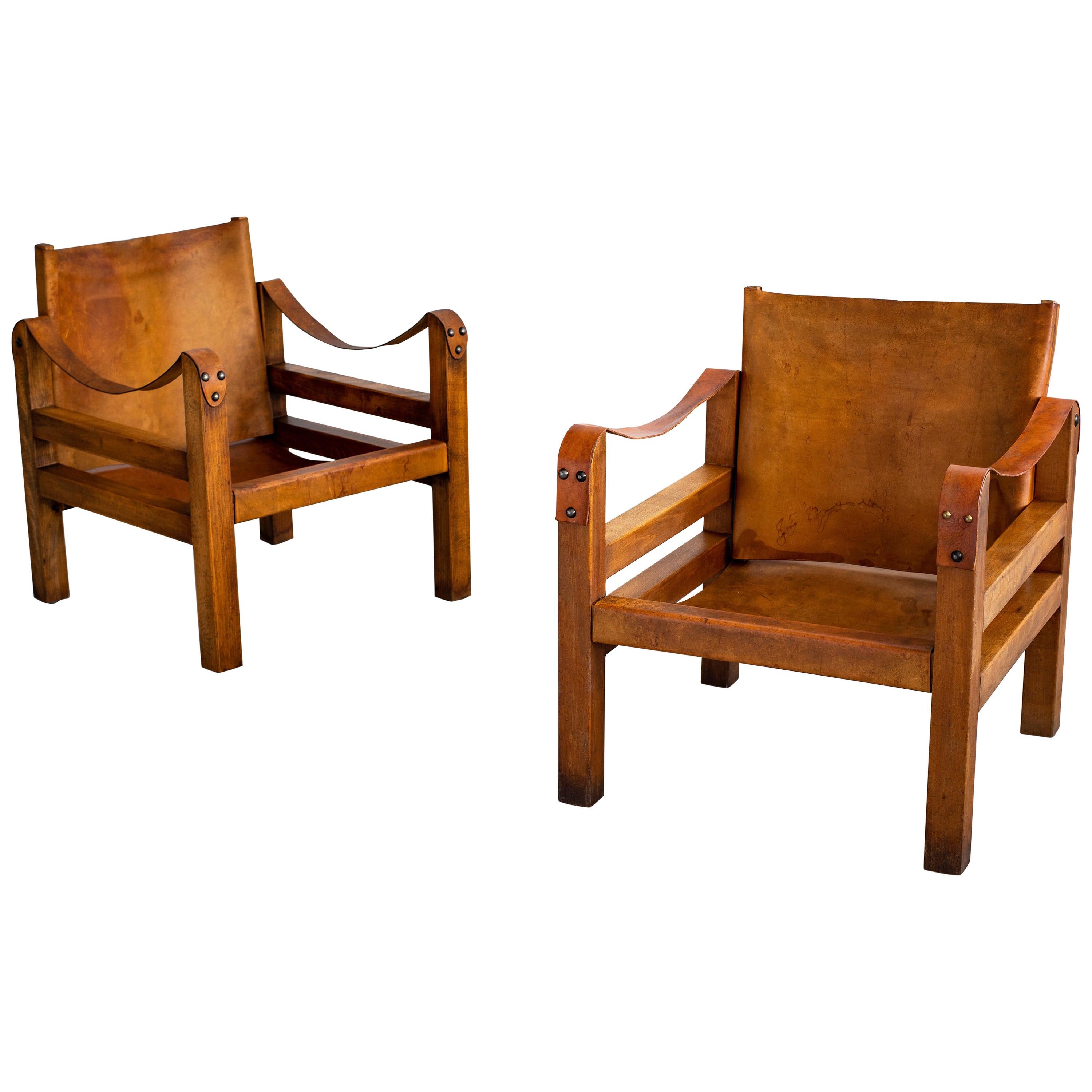 French Leather Safari Chairs