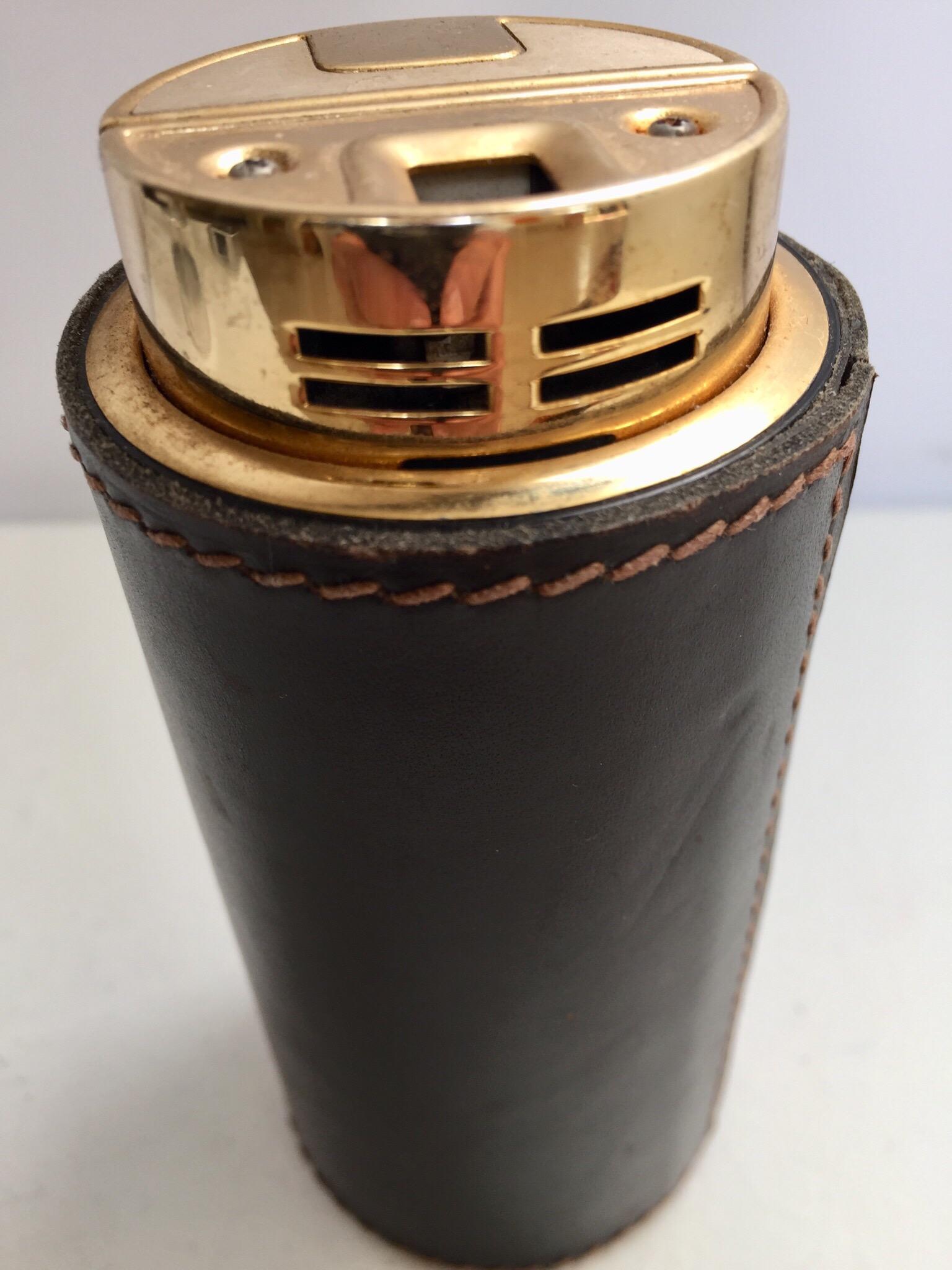French Leather Stitched Art Deco Table Lighter by Delvaux In Good Condition In North Hollywood, CA