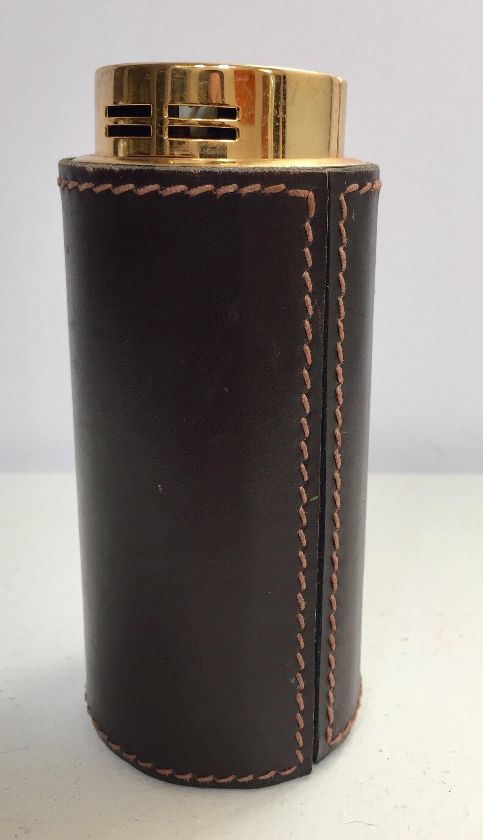 French Leather Stitched Art Deco Table Lighter by Delvaux 1