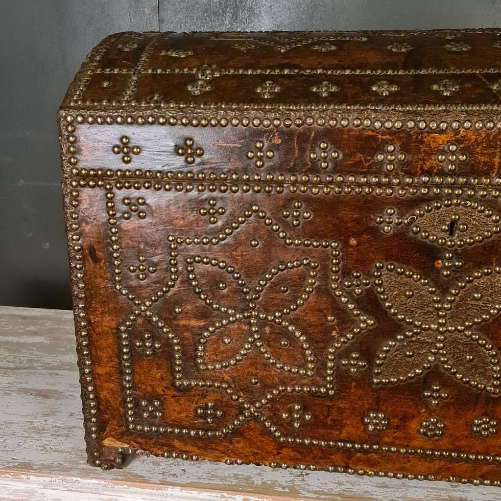 French Leather Studded Trunk In Good Condition In Leamington Spa, Warwickshire