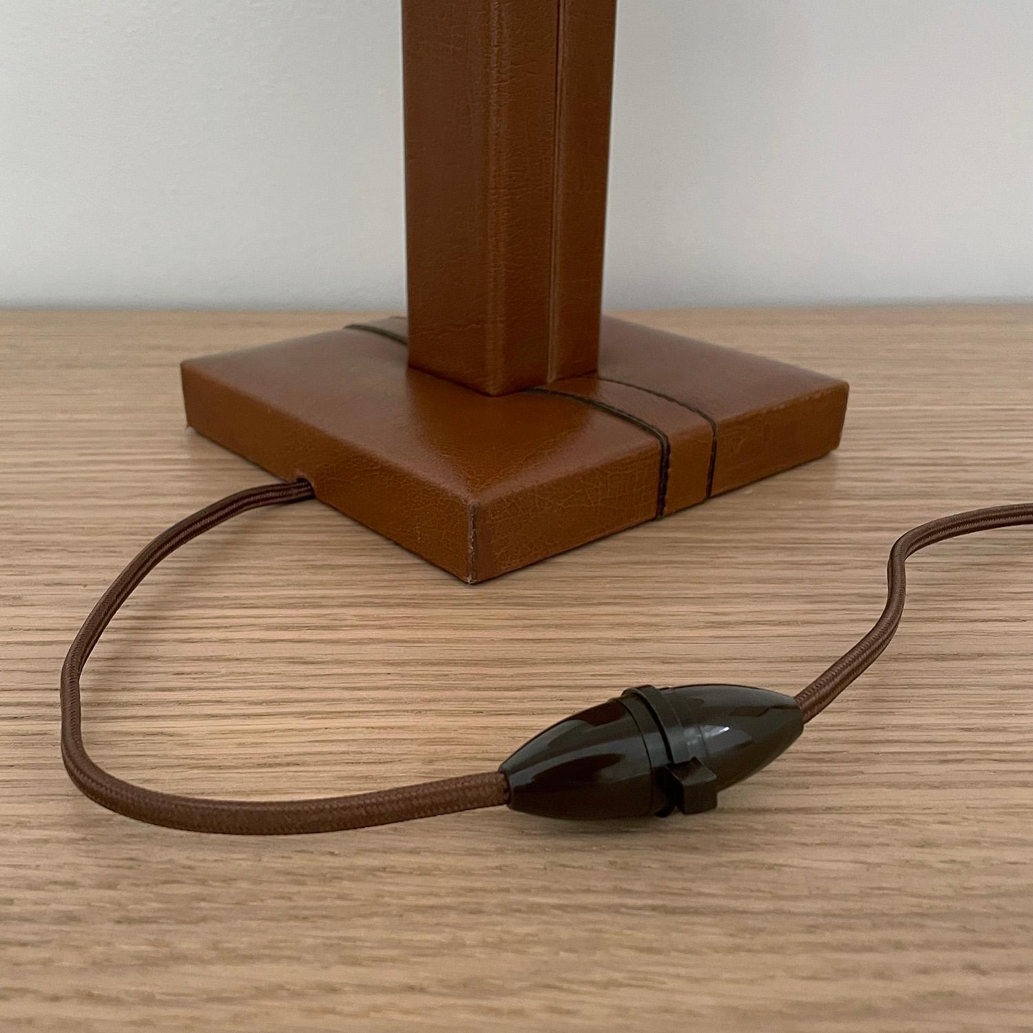 French Leather Table Lamp in style of Jacques Adnet For Sale 2