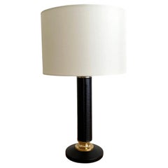 Retro French Leather Table Lamp in the style of Jacques Adnet