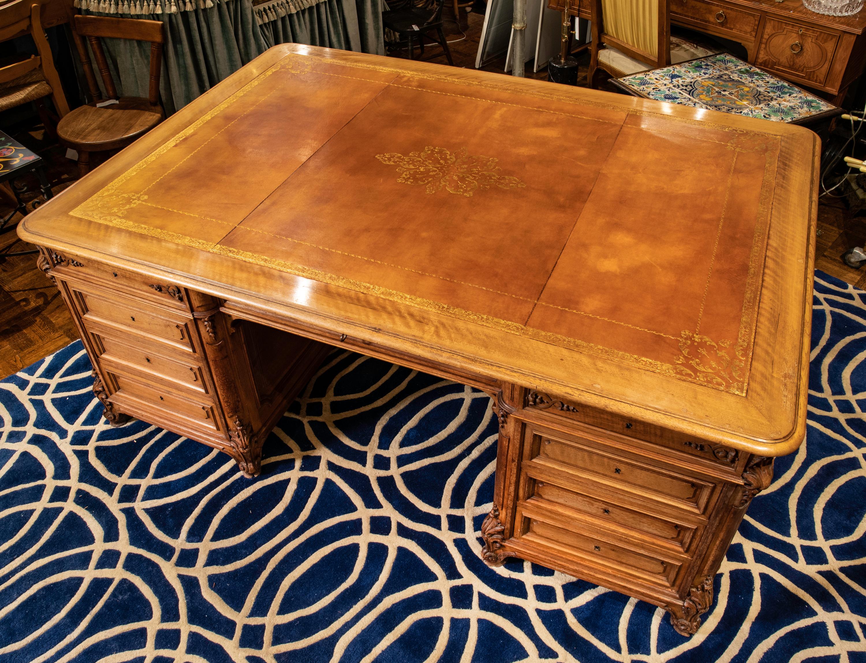 French Leather Top Partner Desk 7