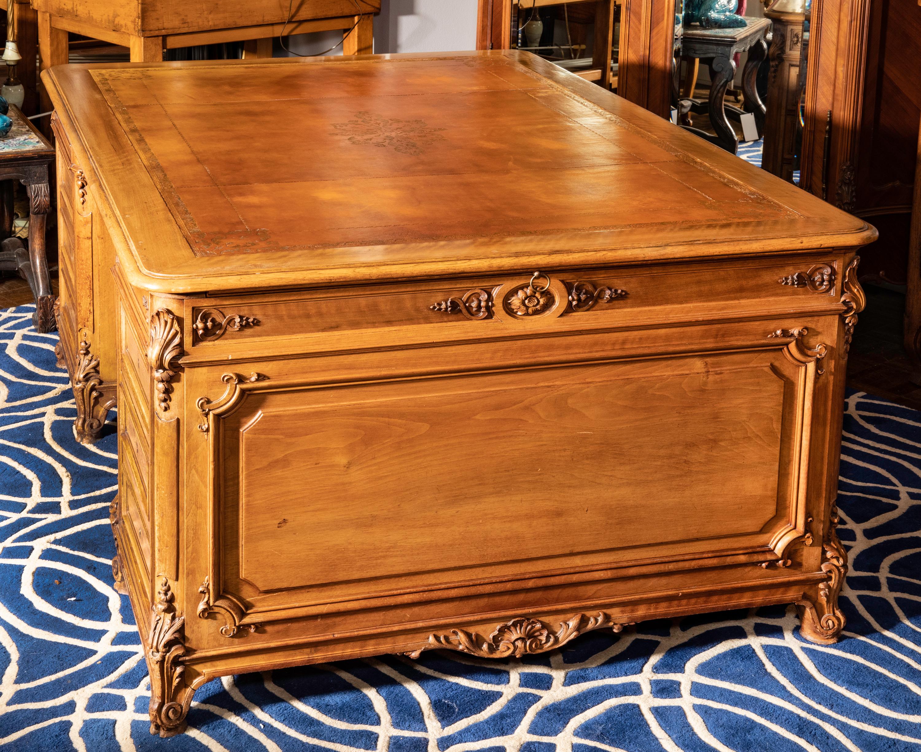 Hand-Crafted French Leather Top Partner Desk