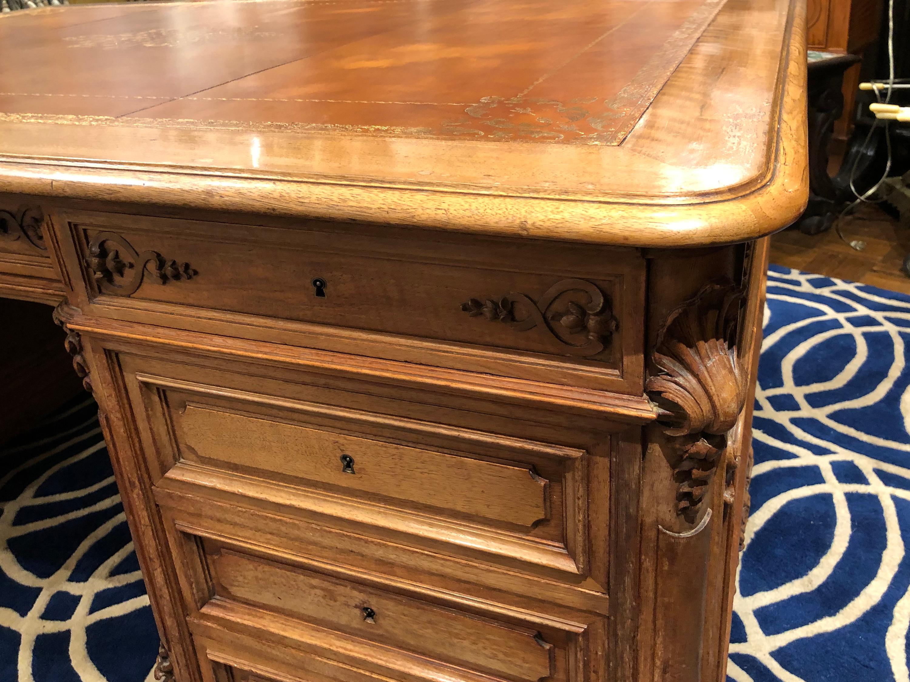 French Leather Top Partner Desk In Good Condition In Summerland, CA