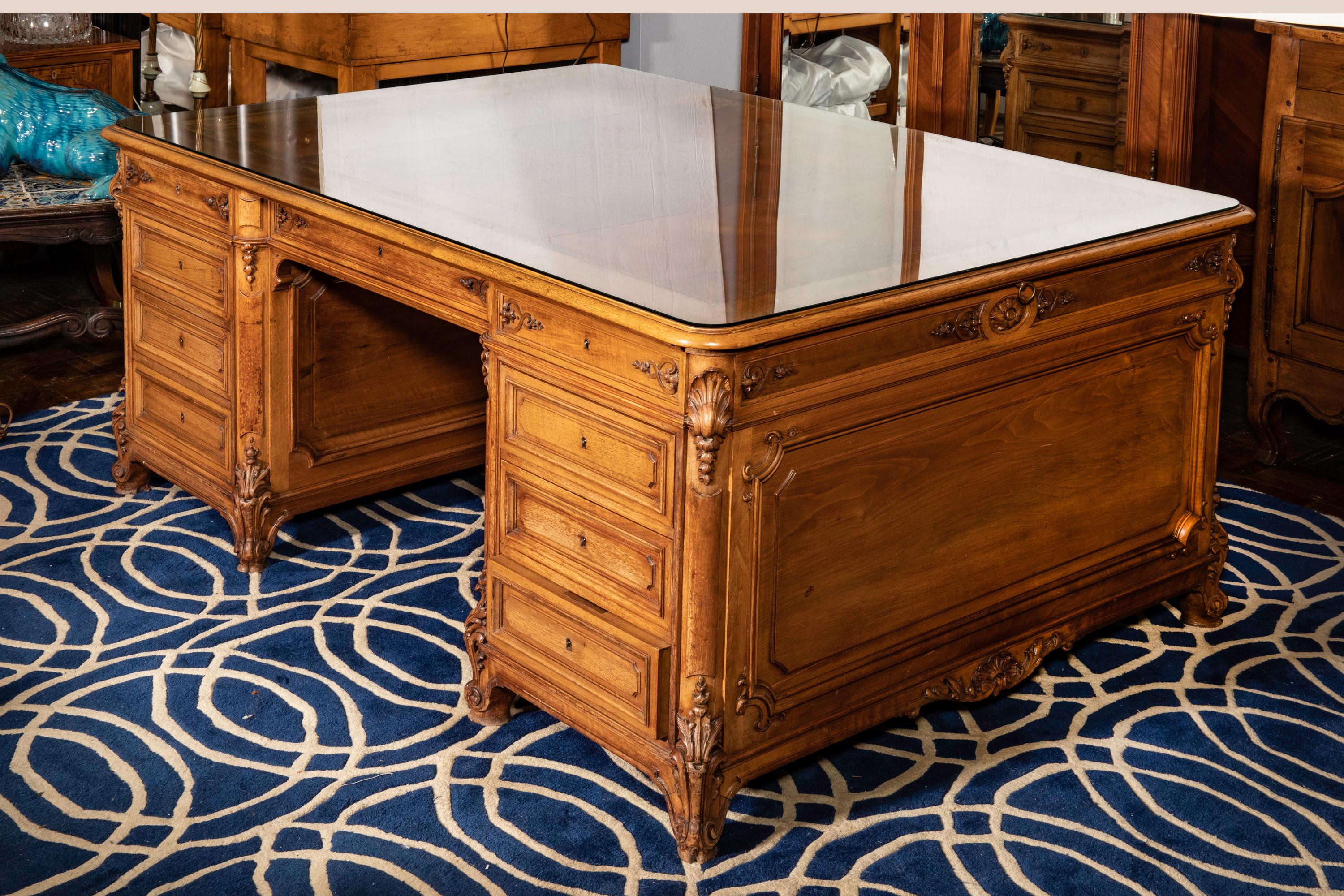 Early 20th Century French Leather Top Partner Desk