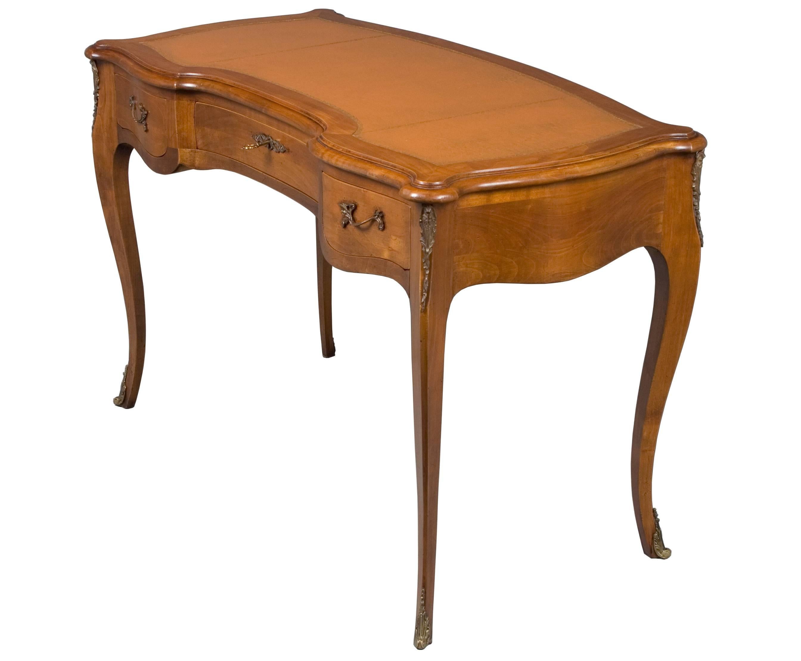 French Leather Top Shaped Writing Desk For Sale 3