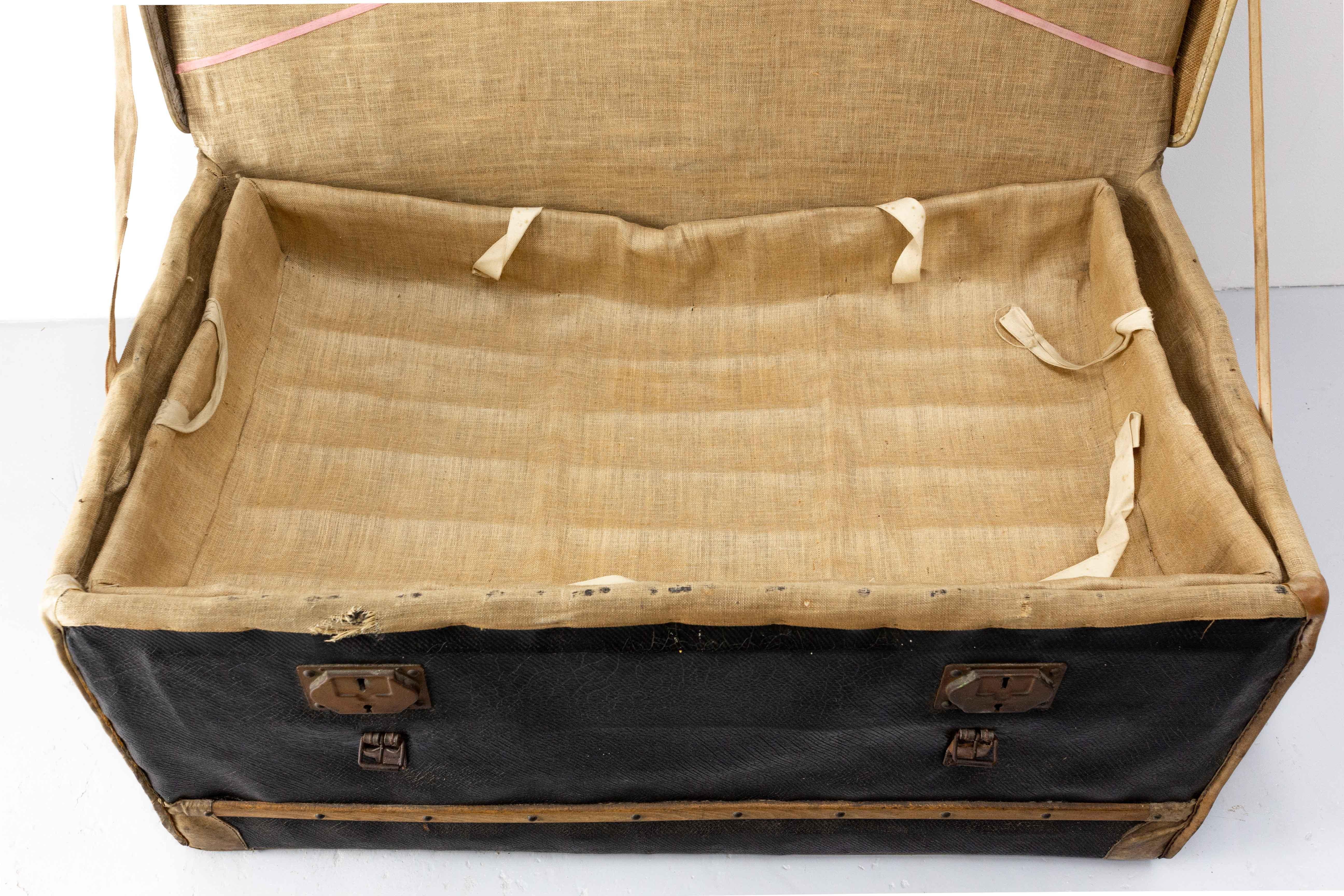 French Leather Trunk with Original Train Labels Paris to Chantilly, Late 19th C For Sale 10