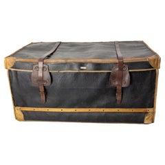 Used French Leather Trunk with Original Train Labels Paris to Chantilly, Late 19th C