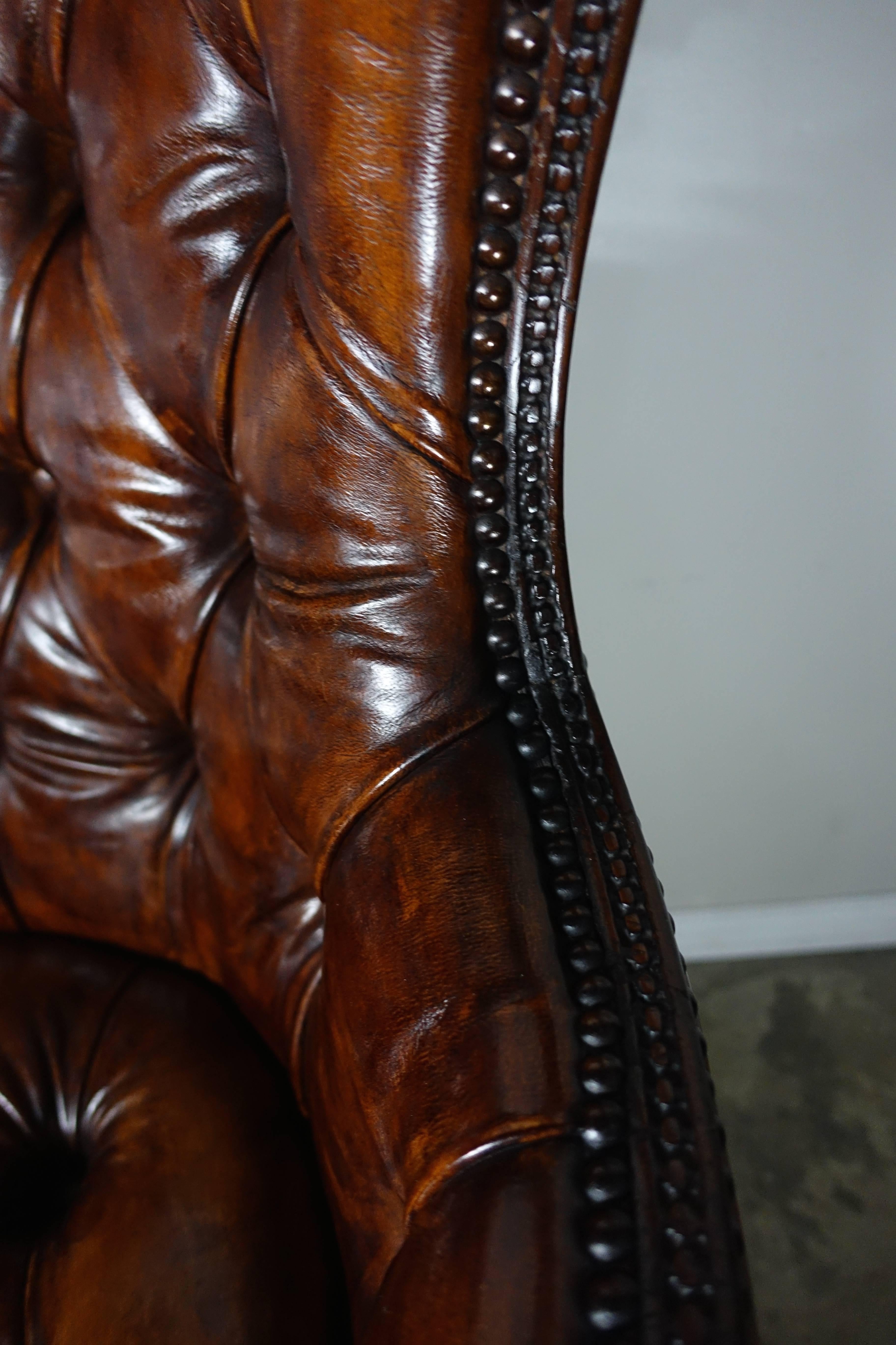 French Leather Tufted Wingback Armchairs, Pair 4