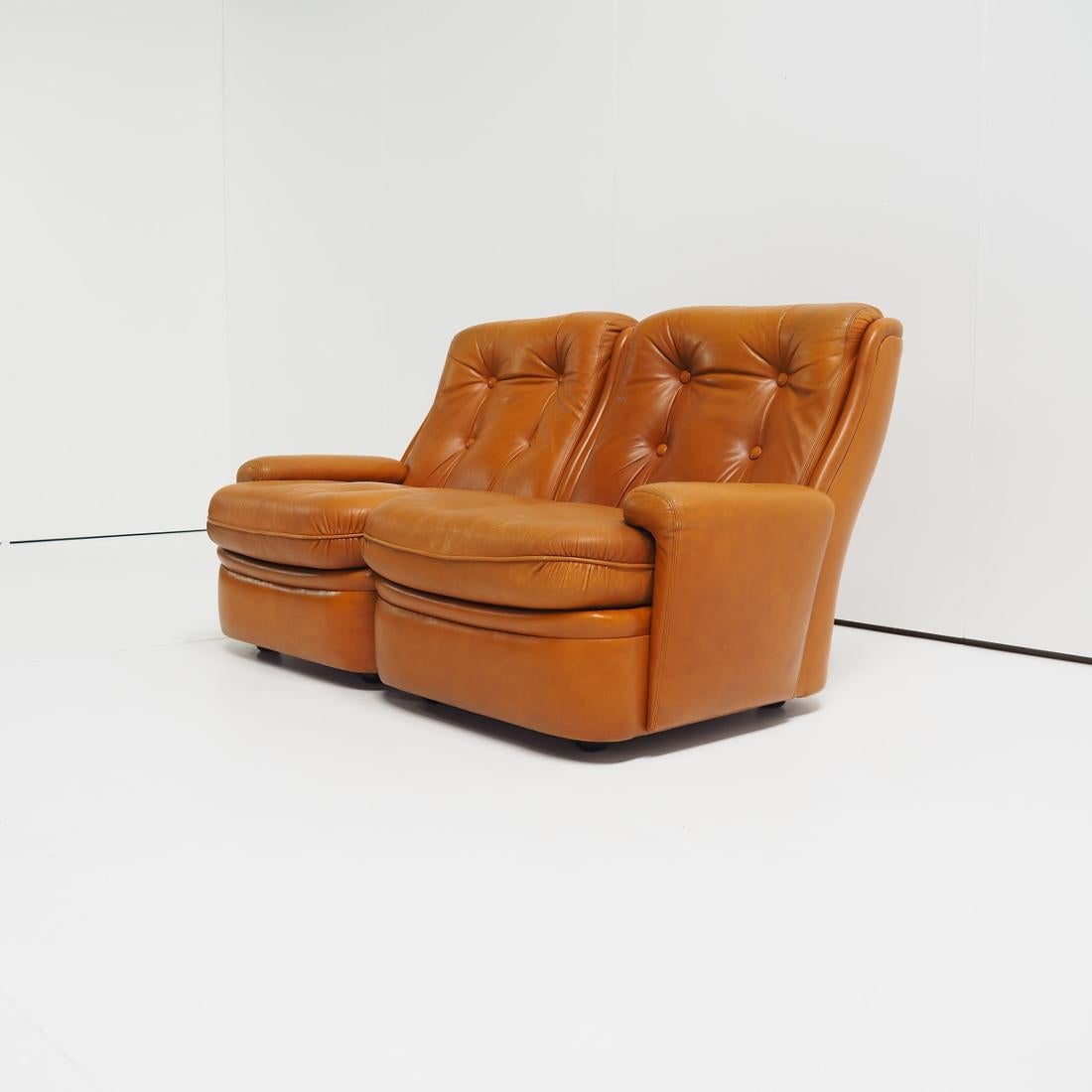 Space Age French Leather Two-Seater by Michel Cadestin for Airborne For Sale