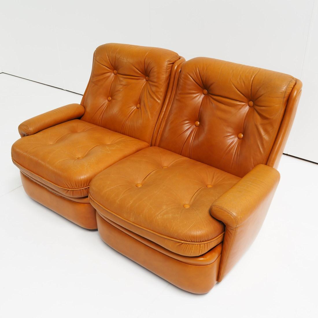 French Leather Two-Seater by Michel Cadestin for Airborne For Sale 1