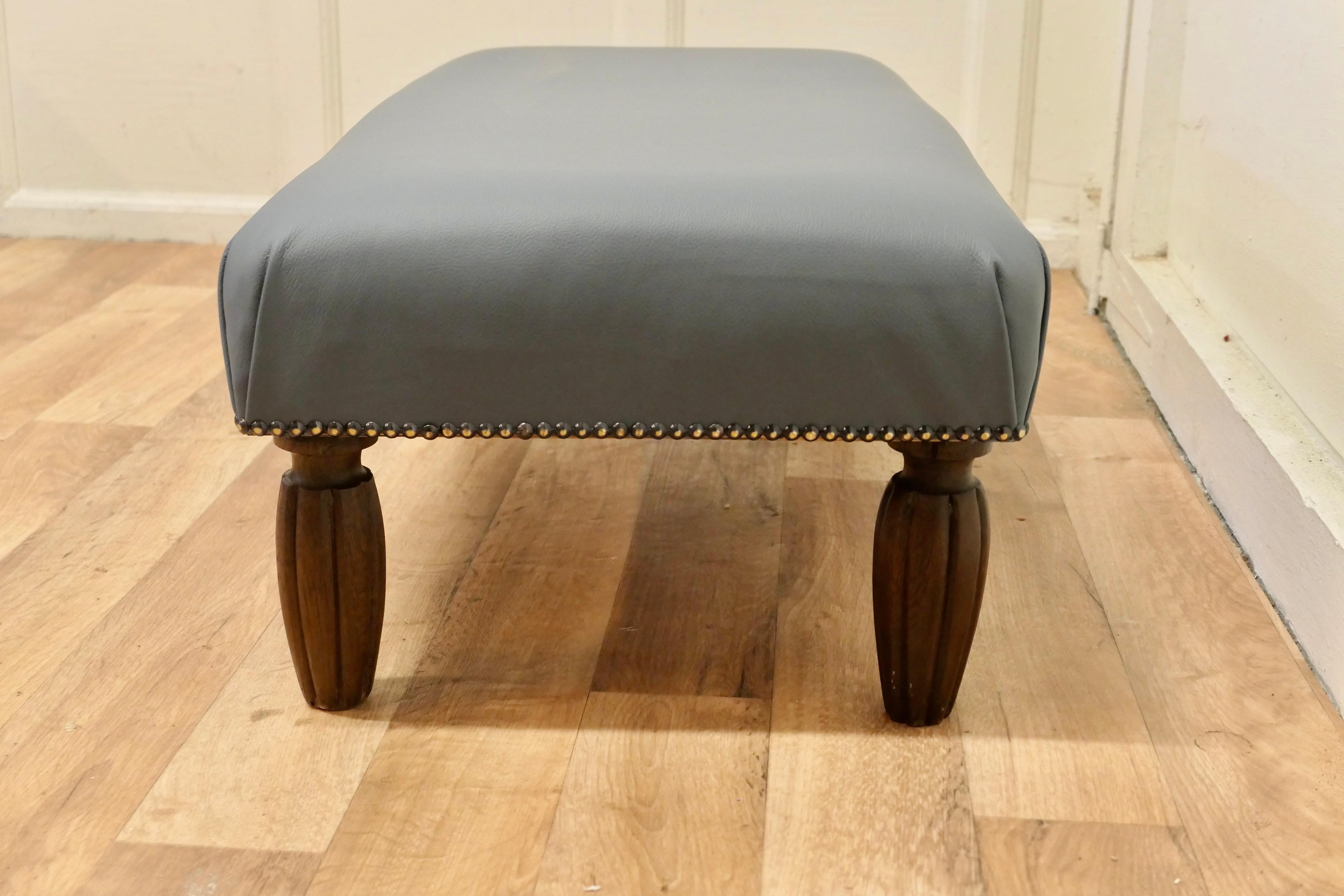 French Provincial French Leather Upholstered Long Foot Stool For Sale