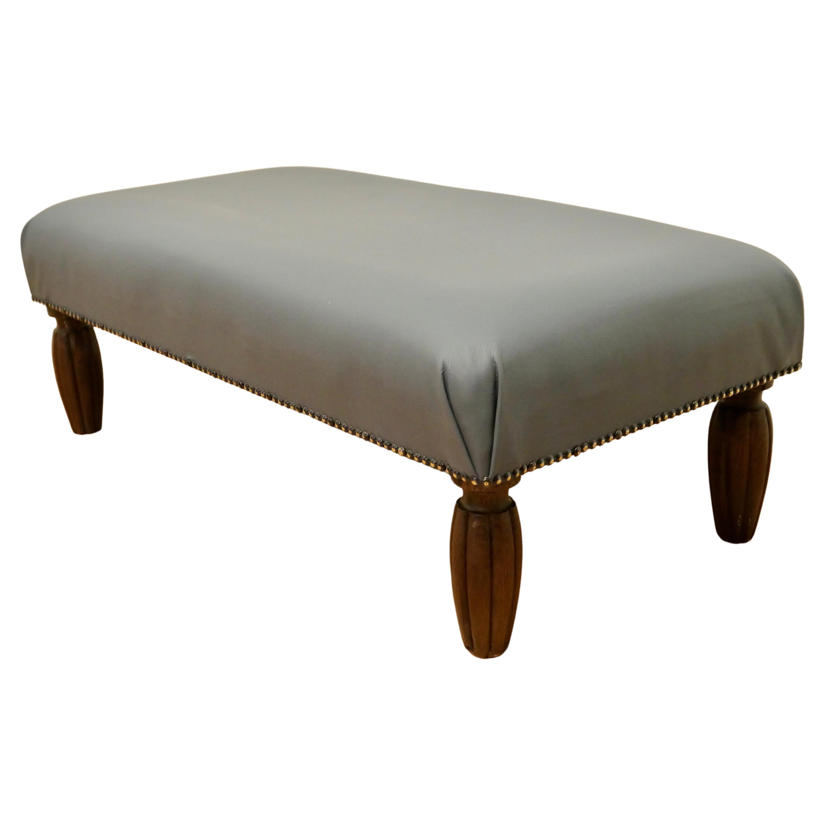 French Leather Upholstered Long Foot Stool For Sale