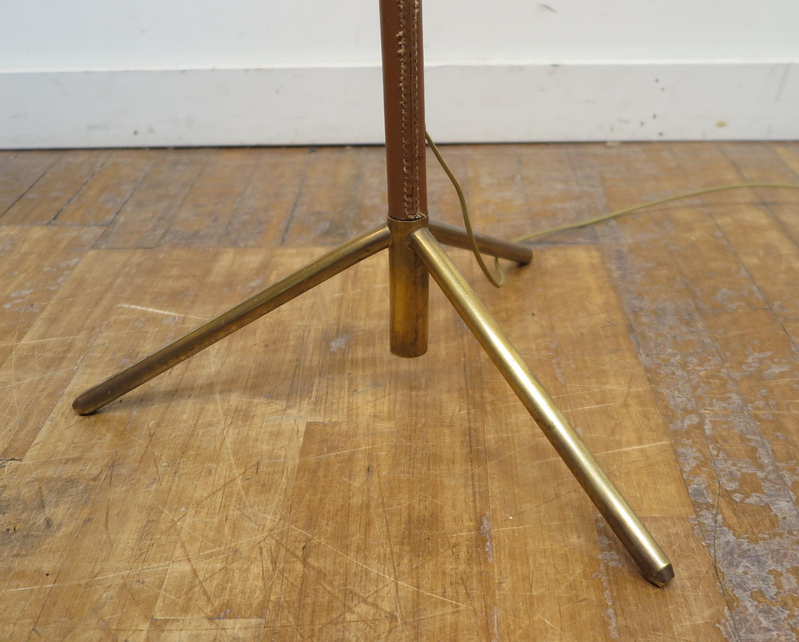 Mid-Century Modern French Leather Wrapped Extending Floor Lamp For Sale