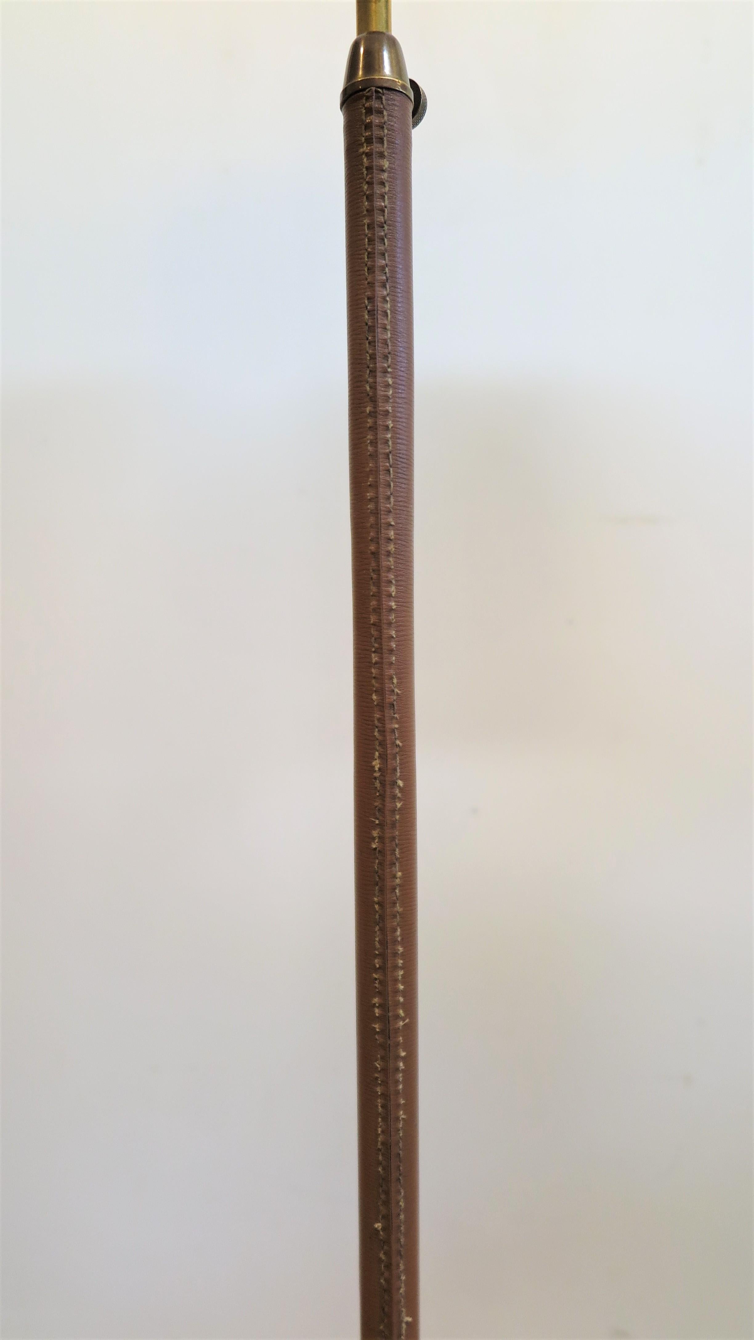French Leather Wrapped Extending Floor Lamp In Good Condition For Sale In New York, NY