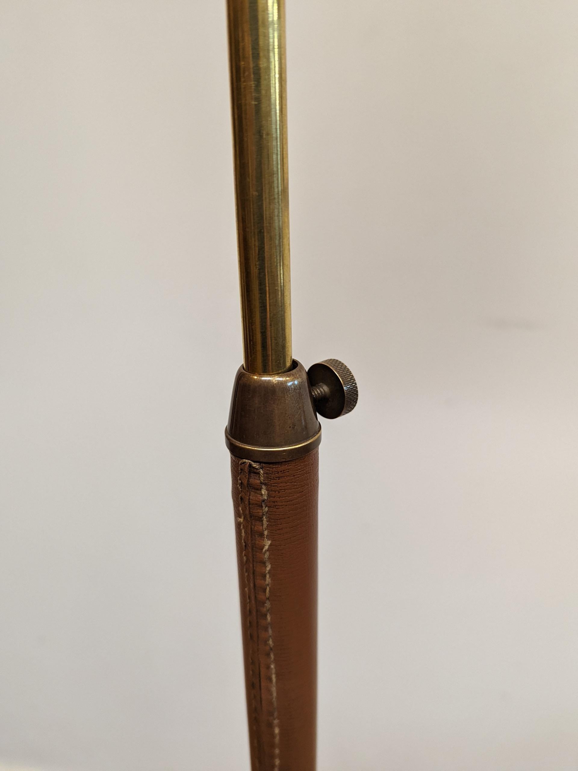 Brass French Leather Wrapped Extending Floor Lamp For Sale