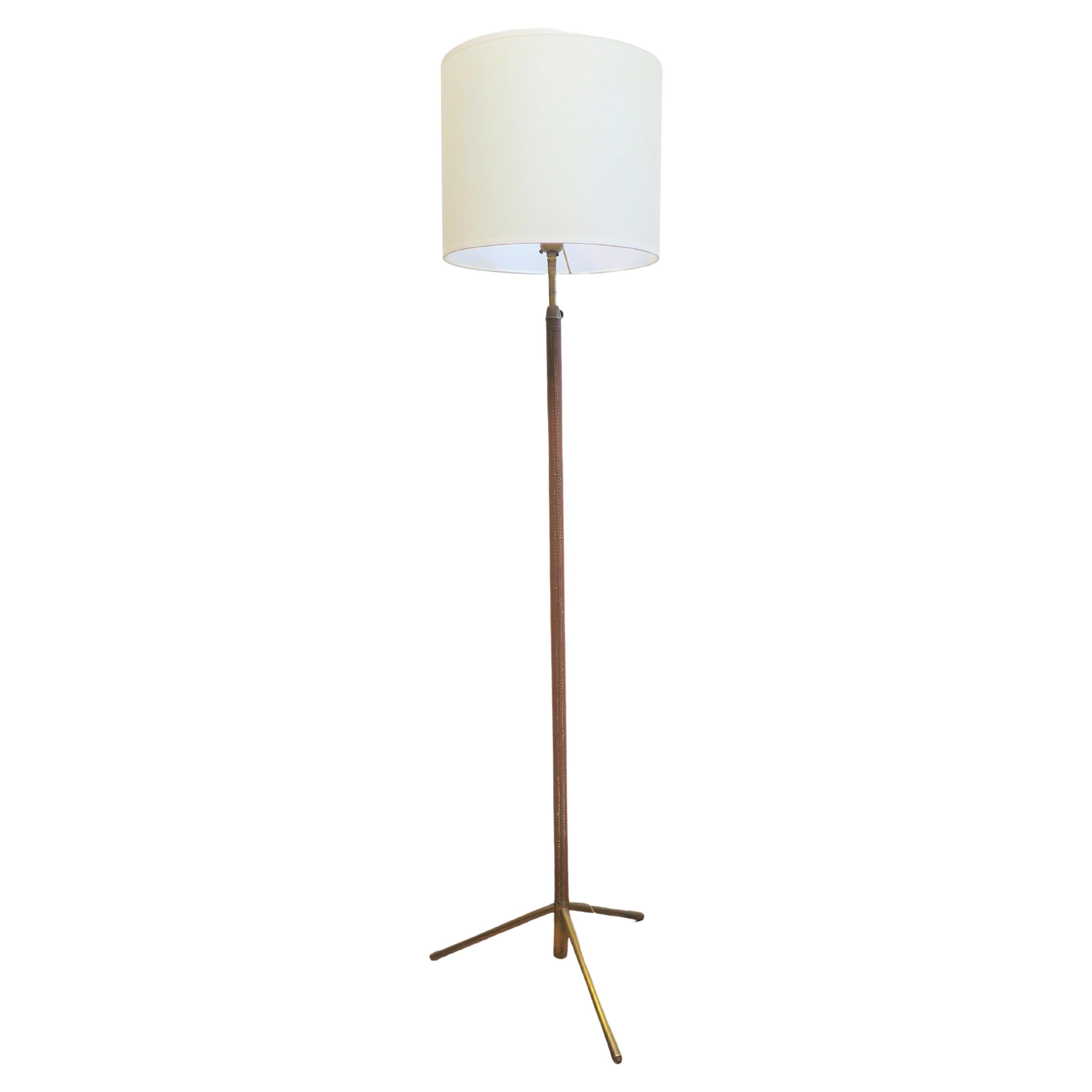 French Leather Wrapped Extending Floor Lamp For Sale