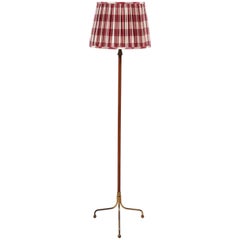 Vintage French Leather Wrapped Floor Lamp with Hand Sewn Shade