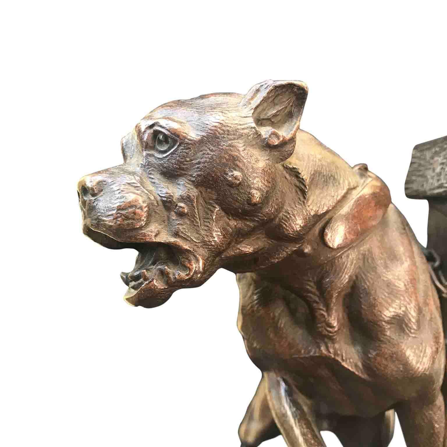 French 19th Century Guard Dog Bronze Sculpture signed Lecourtier 1878 10