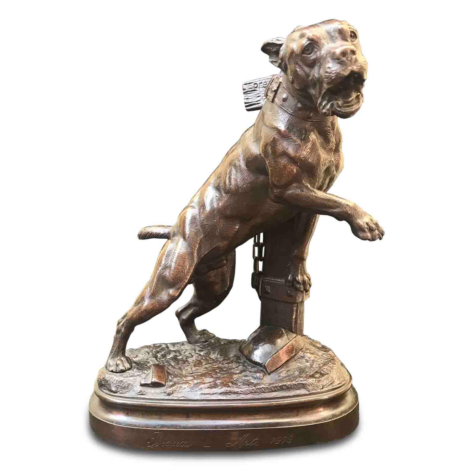 French 19th Century Guard Dog Bronze Sculpture signed Lecourtier 1878 11