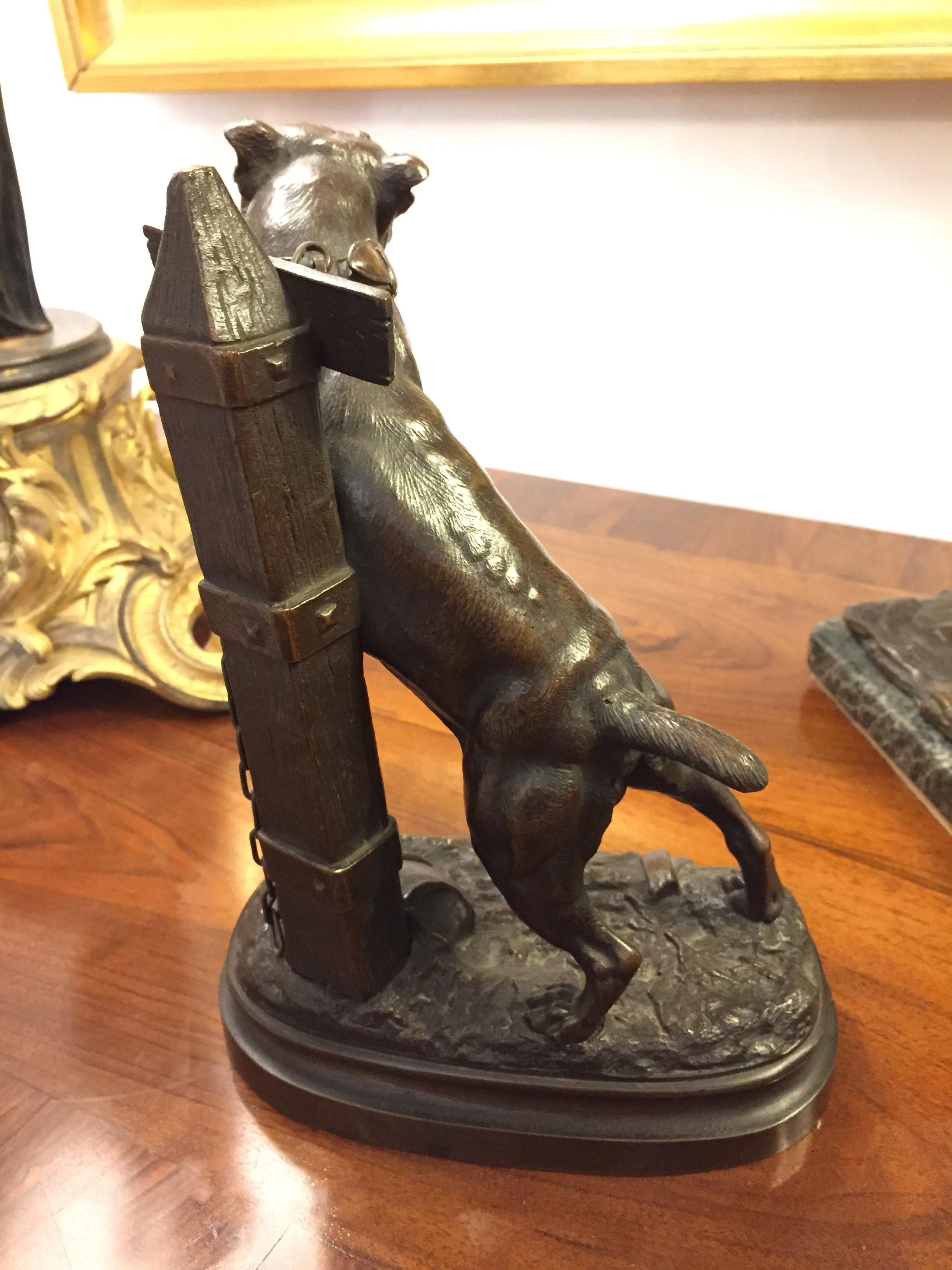 French 19th Century Guard Dog Bronze Sculpture signed Lecourtier 1878 12