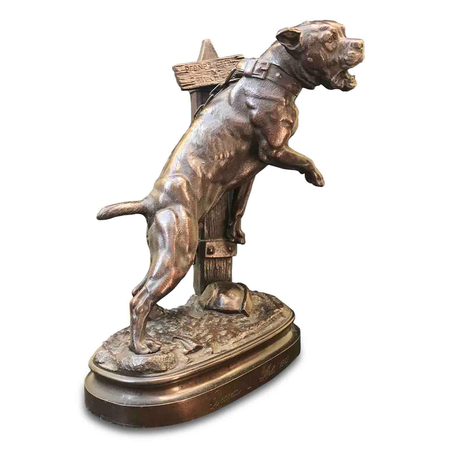 French 19th Century Guard Dog Bronze Sculpture signed Lecourtier 1878 2