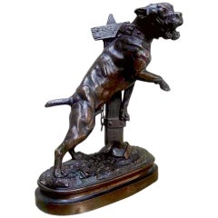 French 19th Century Guard Dog Bronze Sculpture signed Lecourtier 1878