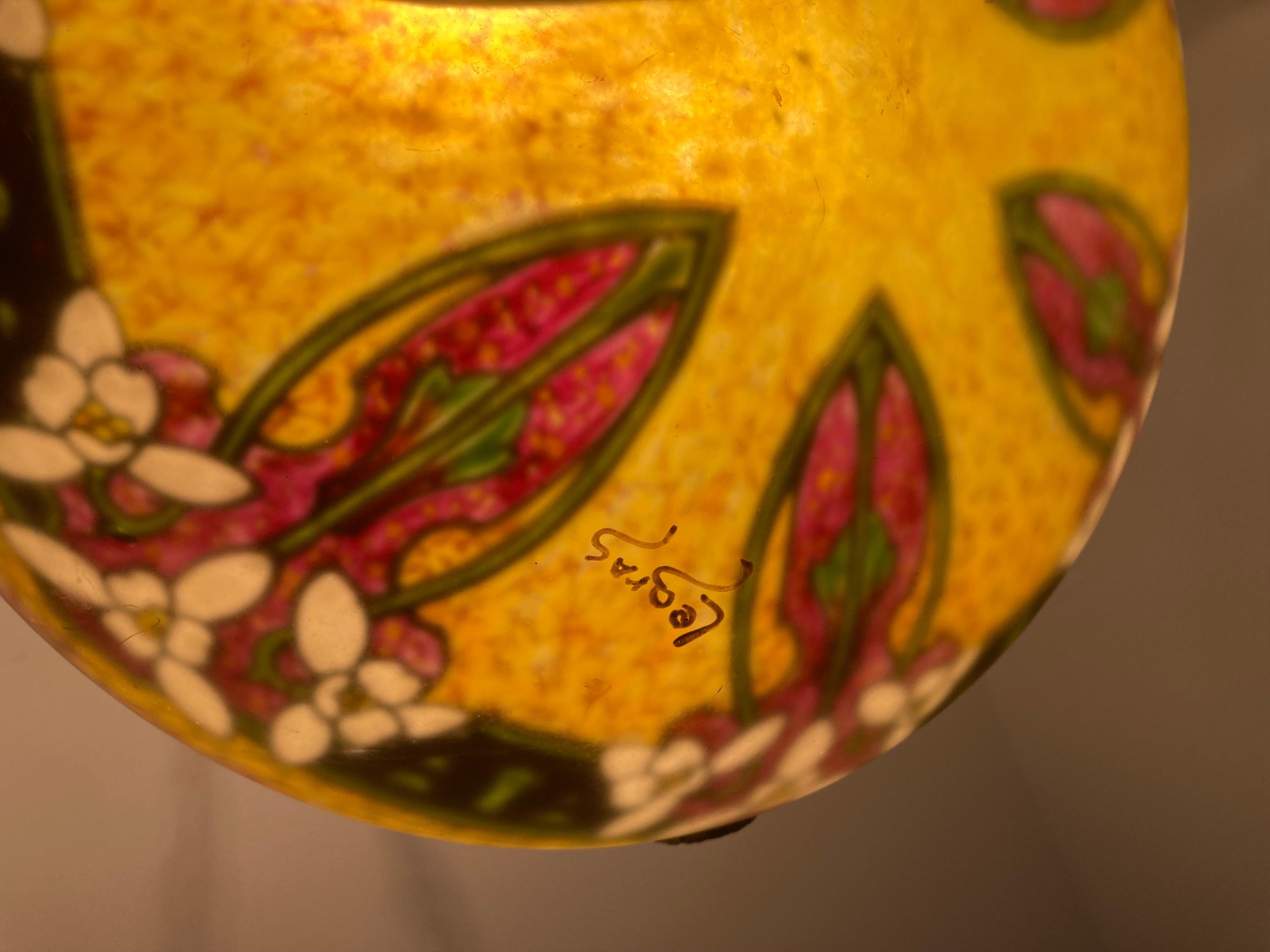 Art Nouveau Lampadario francese Legras in vetro dipinto a mano in vendita