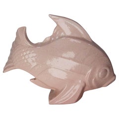 Koi Carpe Orchies Francés Lejan Art Decó Esmalte Craquelado Cerámica Rosa circa 1920